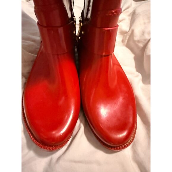 EUC Michael Kors Fulton Harness Tall Red Rubber Rain Boots - Picture 8 of 11